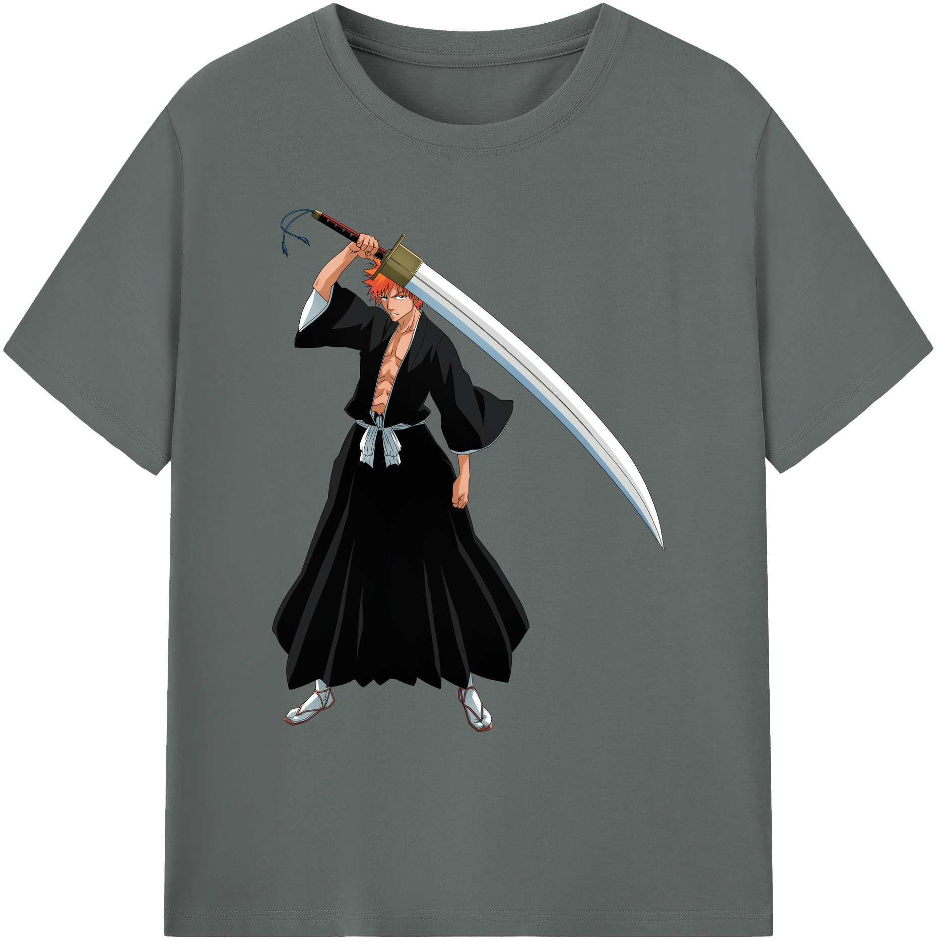 （画像用） ブリーチ 黒崎一護（くろさき いちご）BLEACH Kurosaki Ichigo 綿100％ メンズ半袖Tシャツ｜肌触りやわらか＆通気性